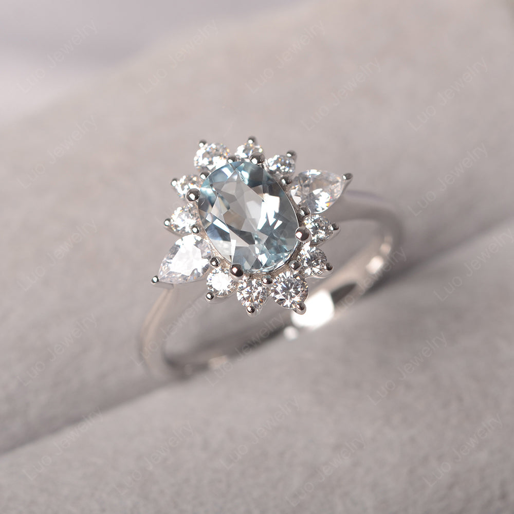 Oval Cut Aquamarine Ring With Pear Side Stone - LUO Jewelry