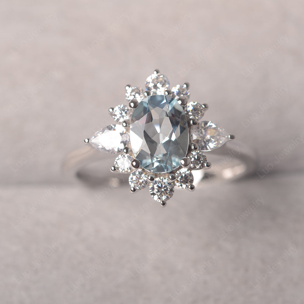 Oval Cut Aquamarine Ring With Pear Side Stone - LUO Jewelry