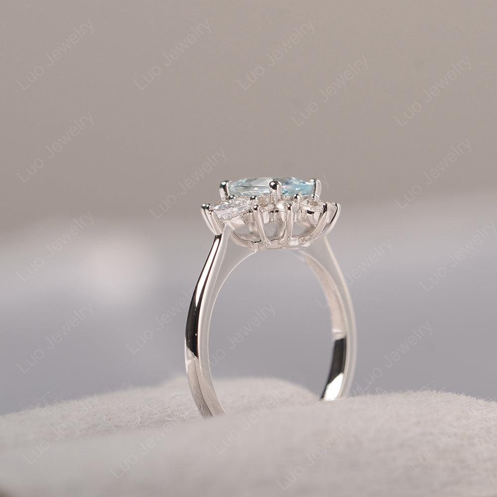 Oval Cut Aquamarine Ring With Pear Side Stone - LUO Jewelry