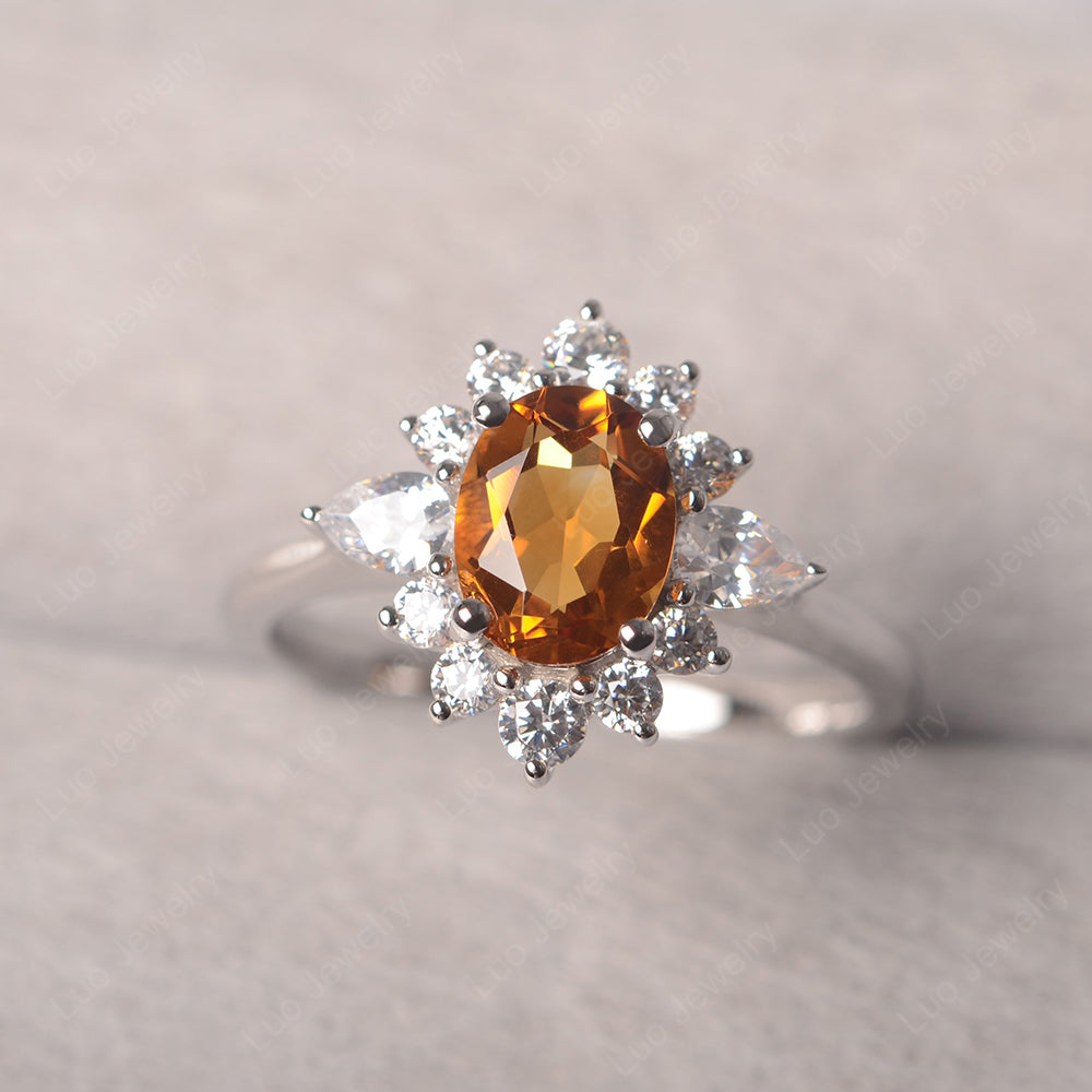 Oval Cut Citrine Ring With Pear Side Stone - LUO Jewelry