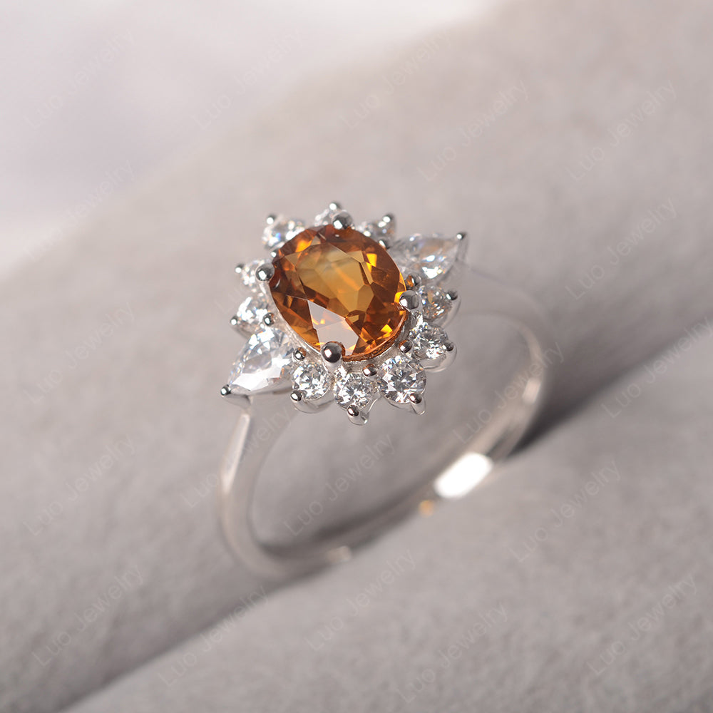 Oval Cut Citrine Ring With Pear Side Stone - LUO Jewelry