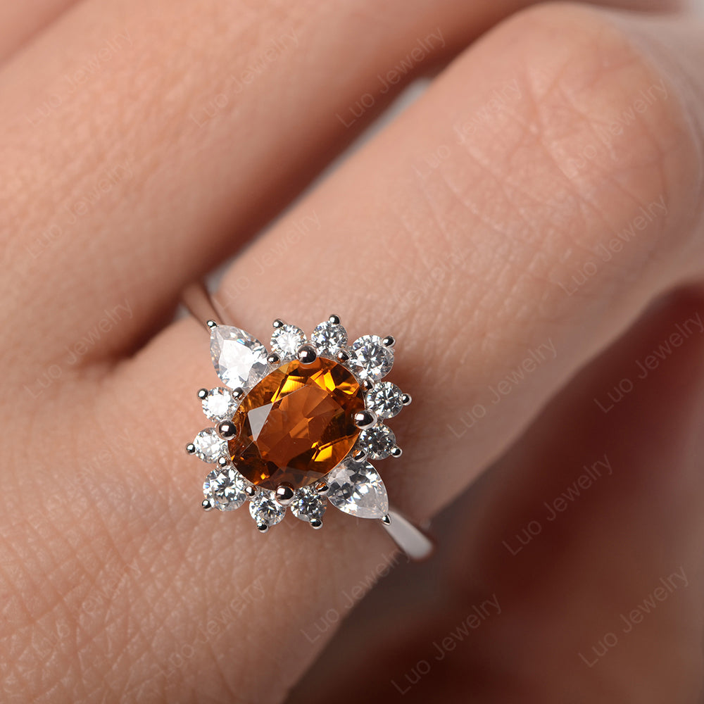 Oval Cut Citrine Ring With Pear Side Stone - LUO Jewelry