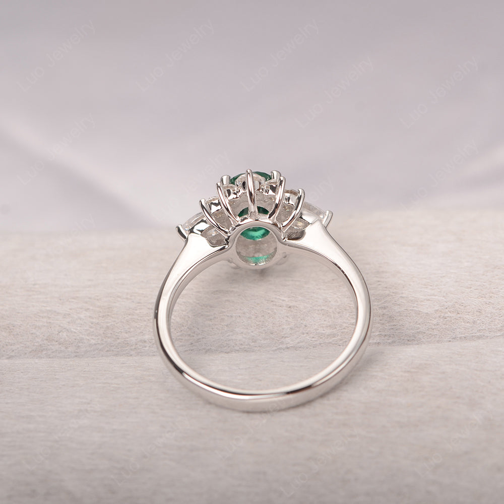 Oval Cut Lab Emerald Ring With Pear Side Stone - LUO Jewelry