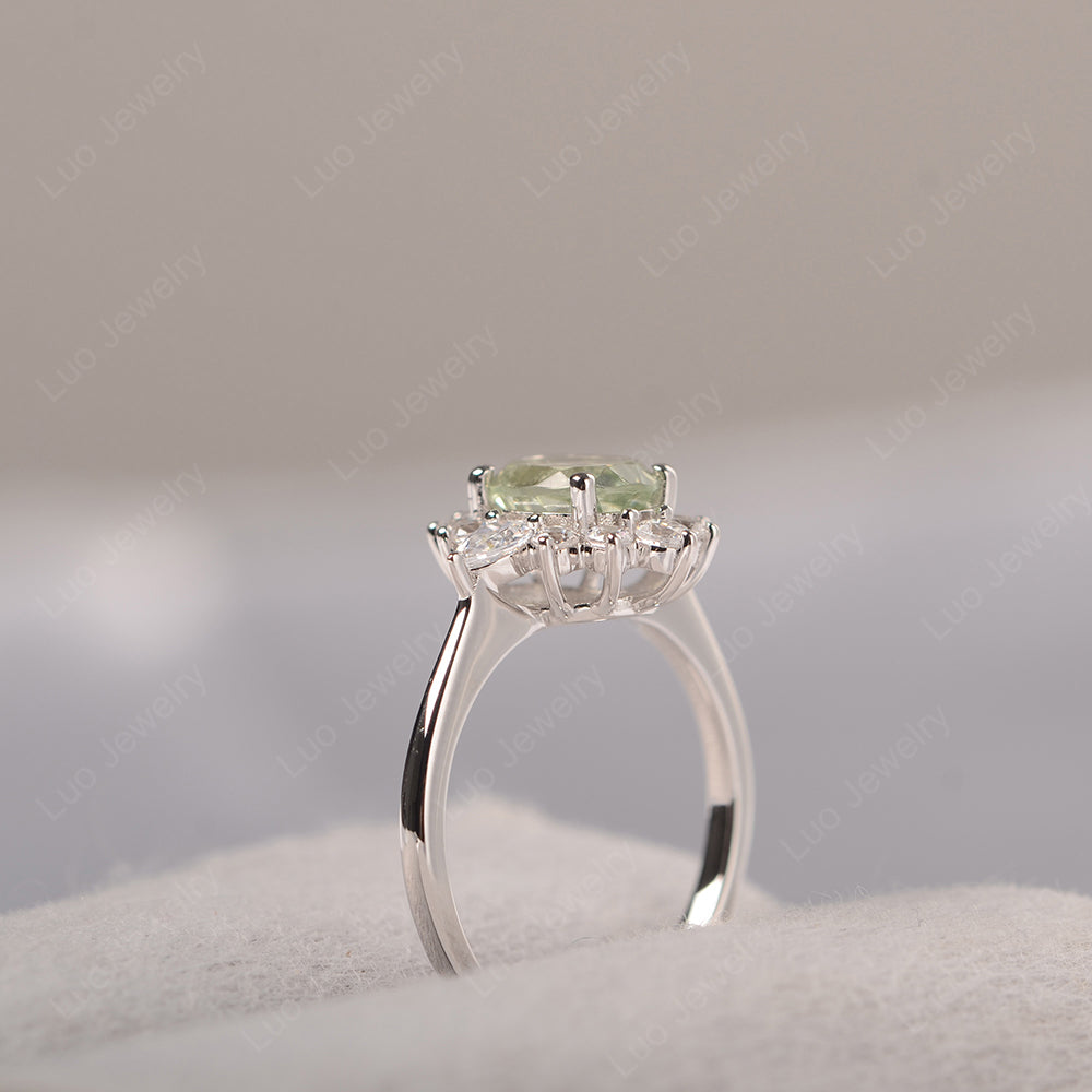 Oval Cut Green Amethyst Ring With Pear Side Stone - LUO Jewelry