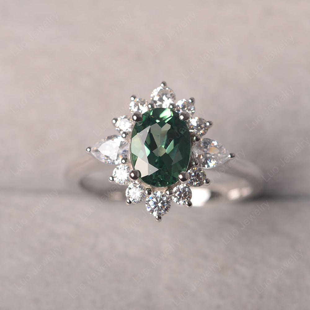 Oval Cut Green Sapphire Ring With Pear Side Stone - LUO Jewelry