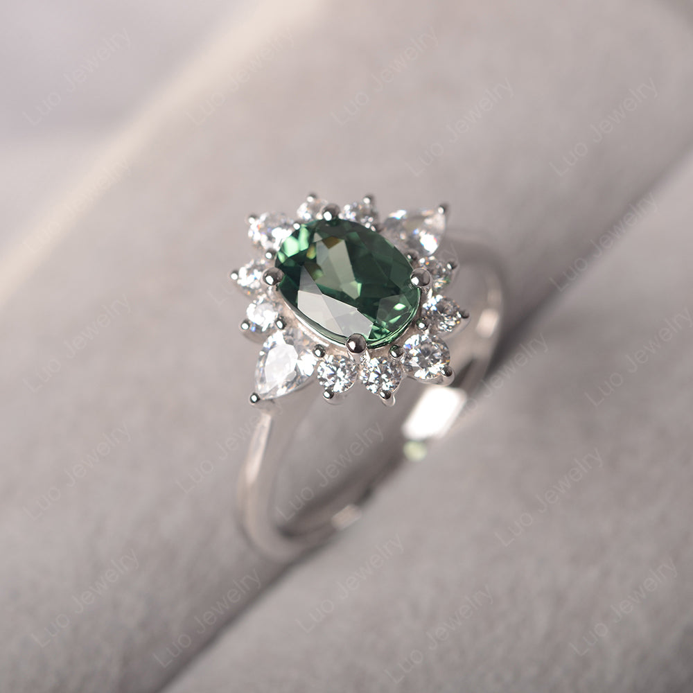Oval Cut Green Sapphire Ring With Pear Side Stone - LUO Jewelry
