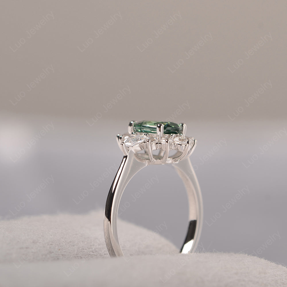 Oval Cut Green Sapphire Ring With Pear Side Stone - LUO Jewelry