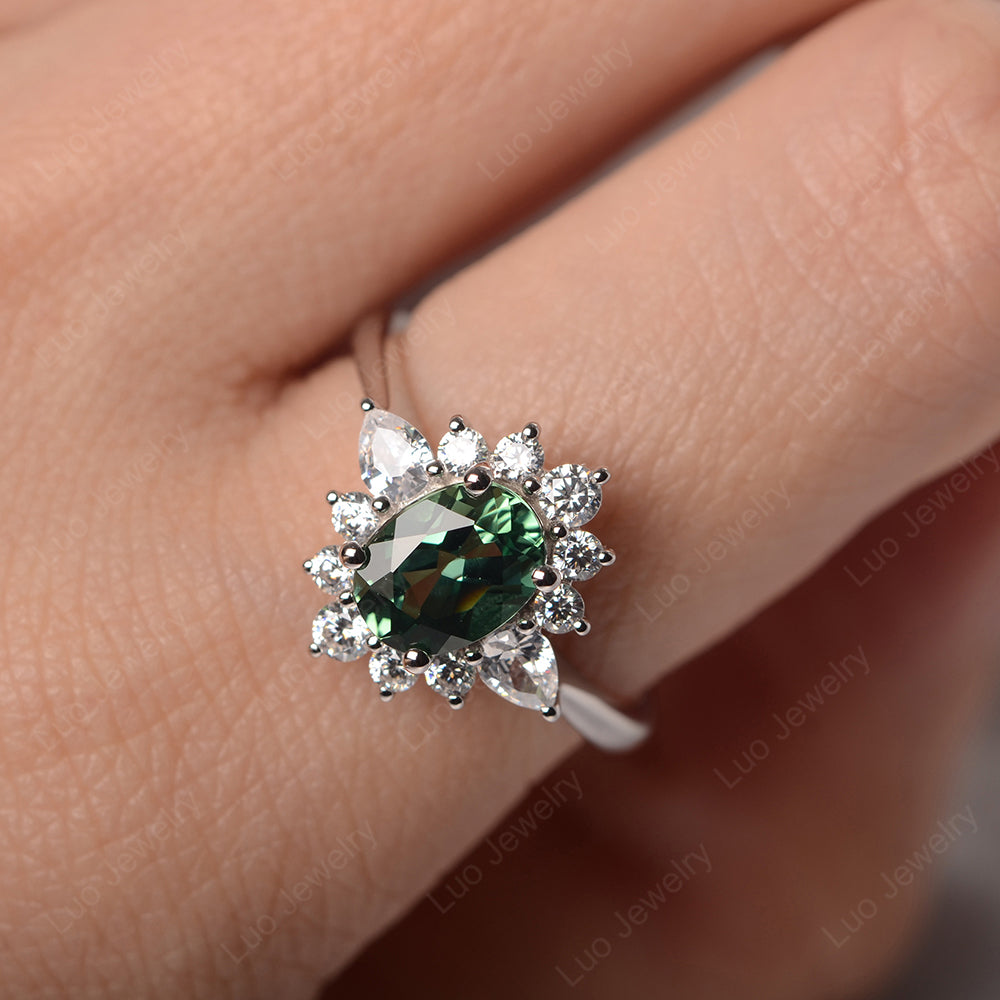 Oval Cut Green Sapphire Ring With Pear Side Stone - LUO Jewelry