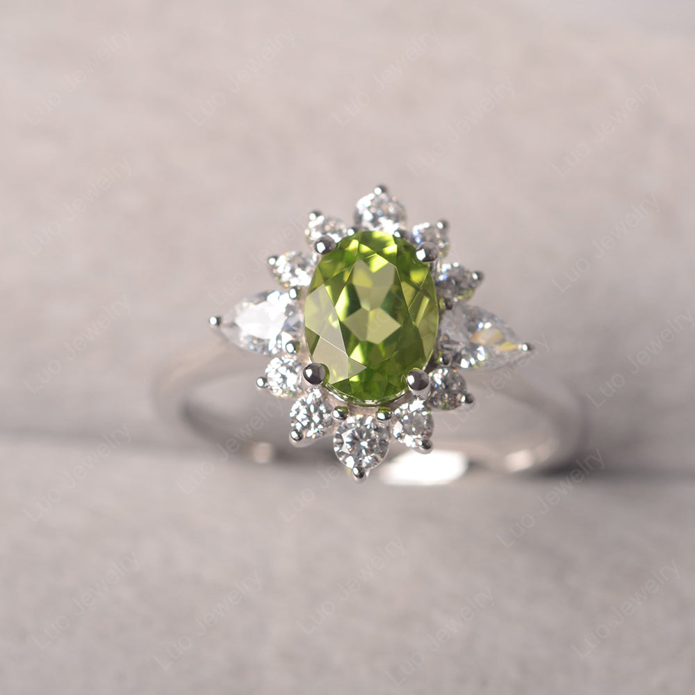 Oval Cut Peridot Ring With Pear Side Stone - LUO Jewelry