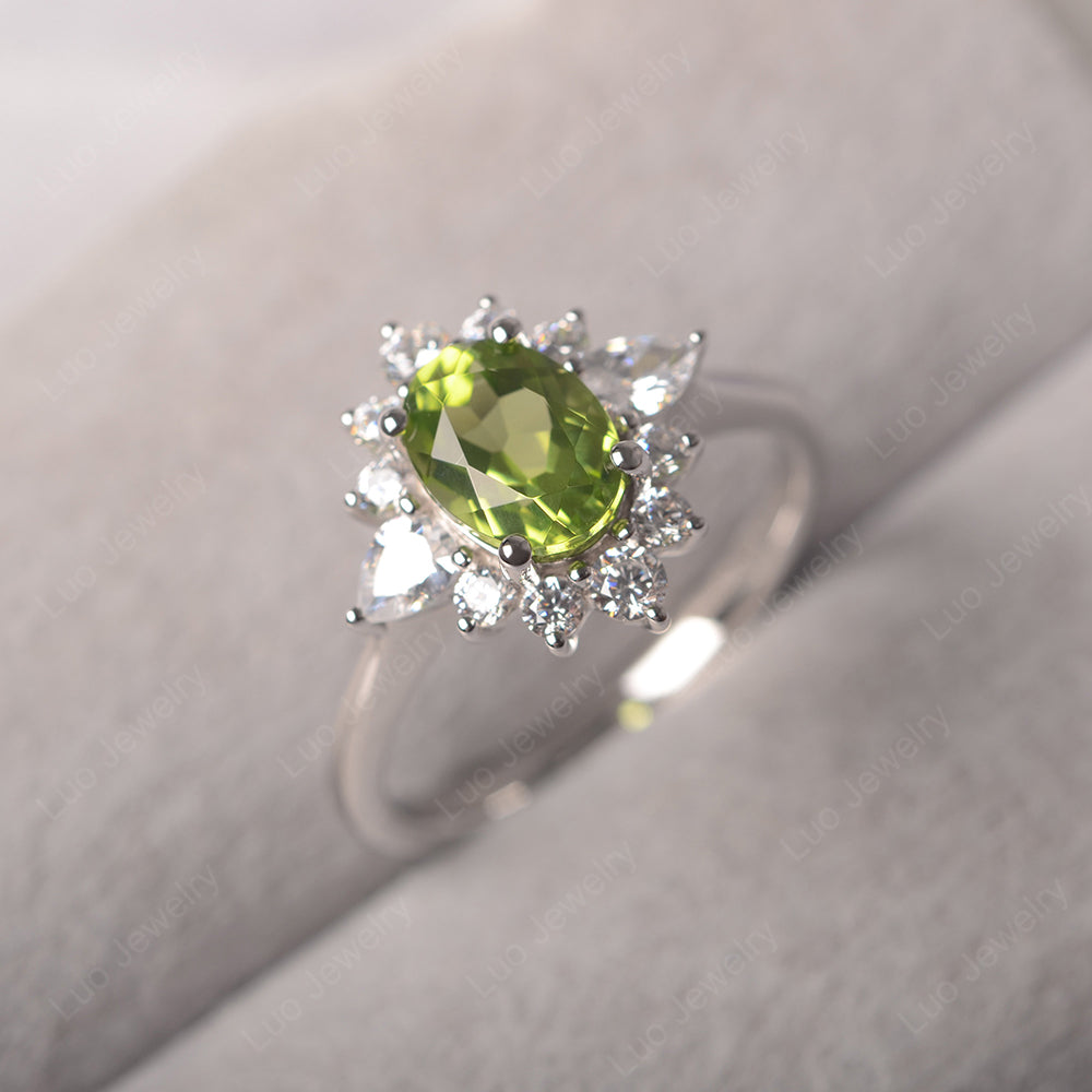 Oval Cut Peridot Ring With Pear Side Stone - LUO Jewelry