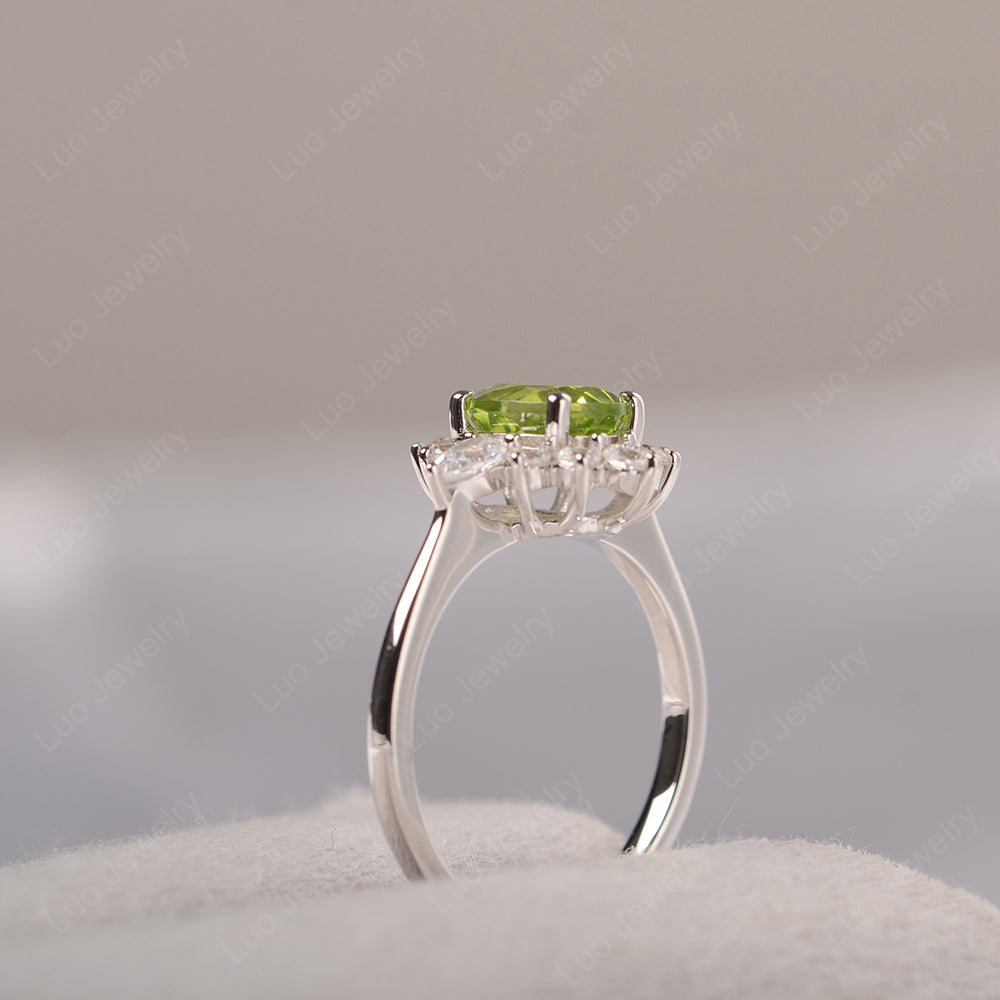 Oval Cut Peridot Ring With Pear Side Stone - LUO Jewelry