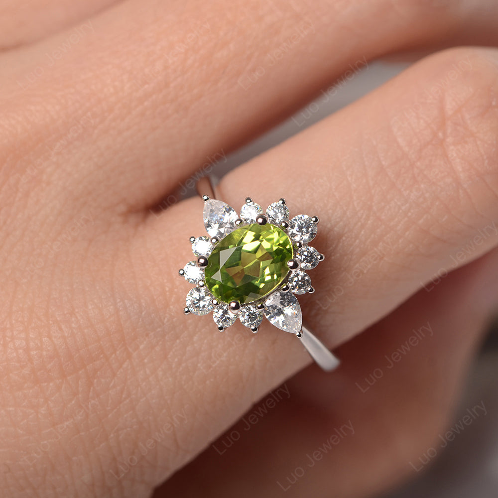 Oval Cut Peridot Ring With Pear Side Stone - LUO Jewelry