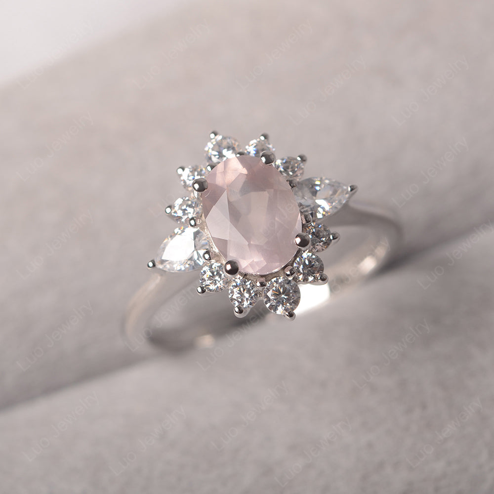 Oval Cut Rose Quartz Ring With Pear Side Stone - LUO Jewelry