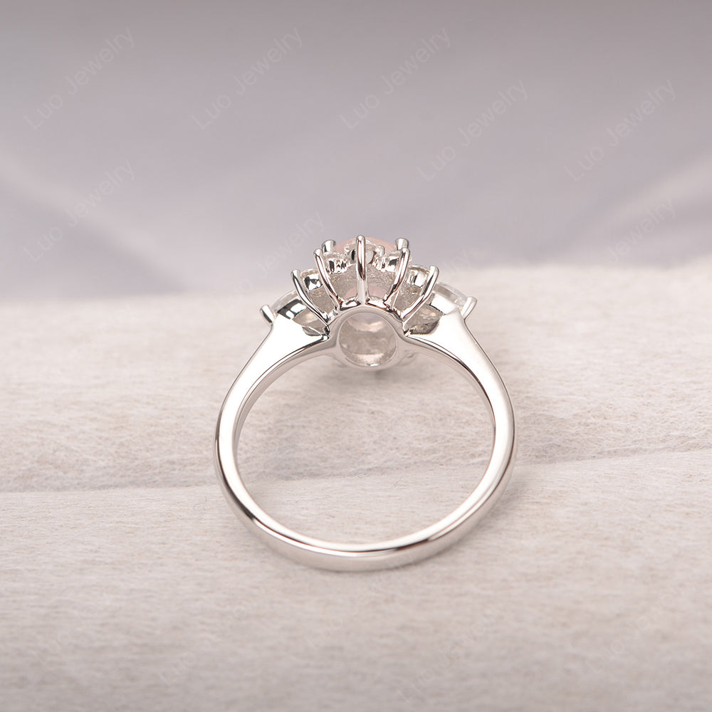 Oval Cut Rose Quartz Ring With Pear Side Stone - LUO Jewelry