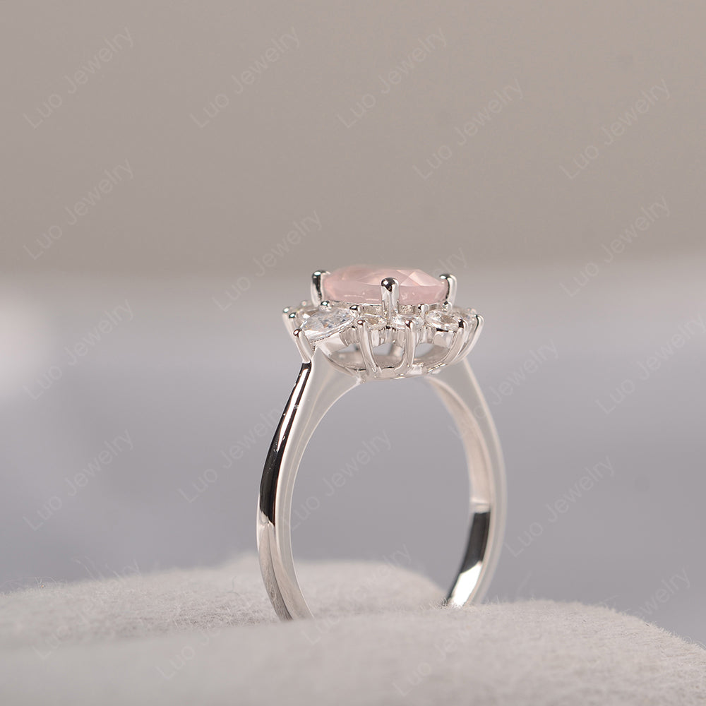 Oval Cut Rose Quartz Ring With Pear Side Stone - LUO Jewelry