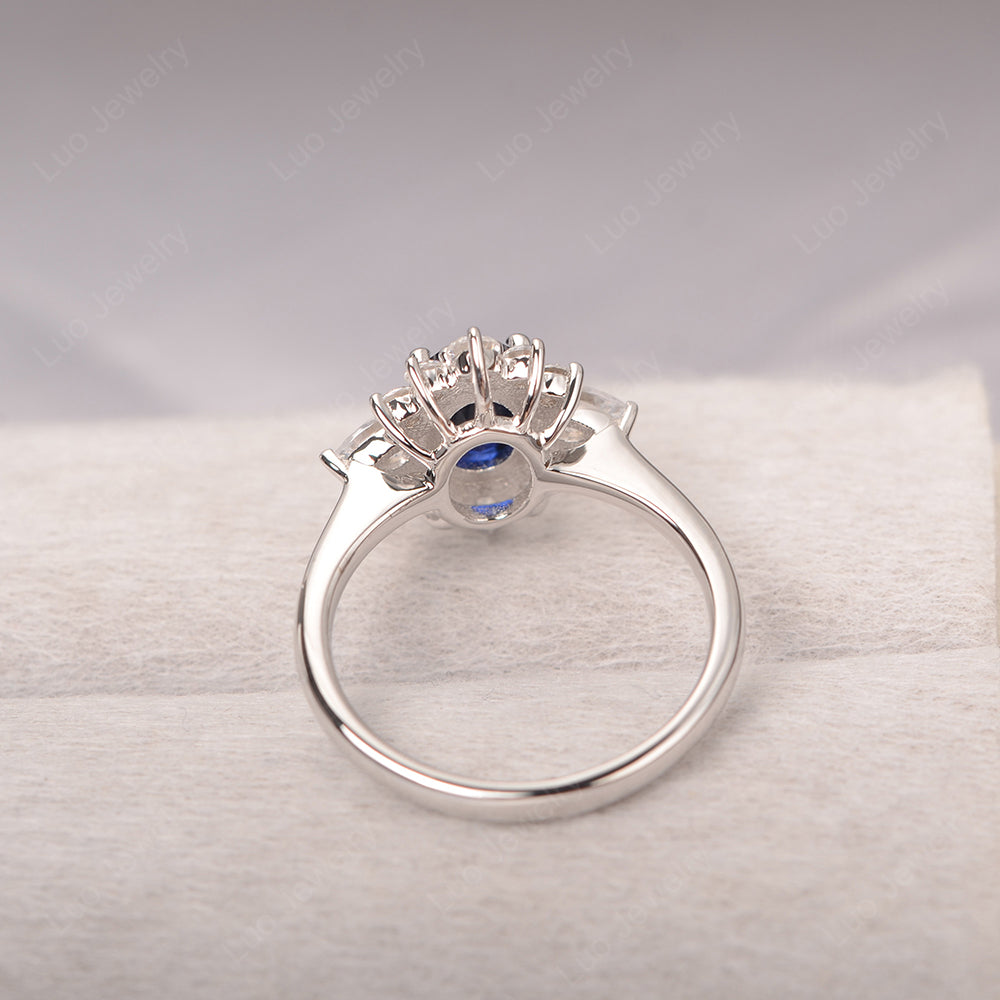 Oval Cut Lab Sapphire Ring With Pear Side Stone - LUO Jewelry