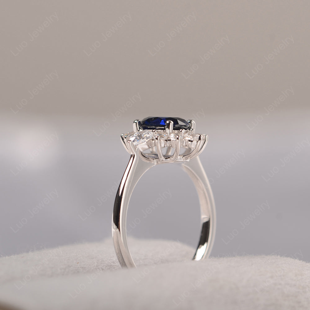 Oval Cut Lab Sapphire Ring With Pear Side Stone - LUO Jewelry