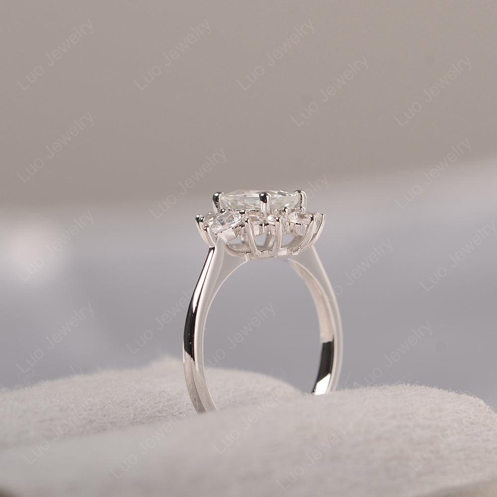 Oval Cut White Topaz Ring With Pear Side Stone - LUO Jewelry