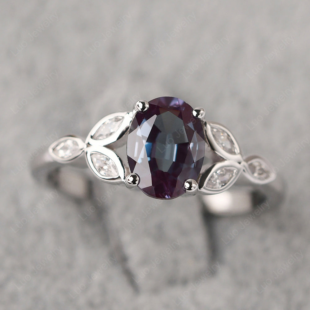 Alexandrite Vintage Oval Engagement Rings Silver - LUO Jewelry