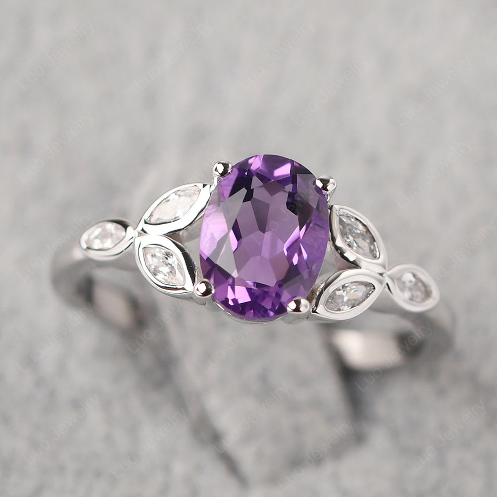 Amethyst Vintage Oval Engagement Rings Silver - LUO Jewelry
