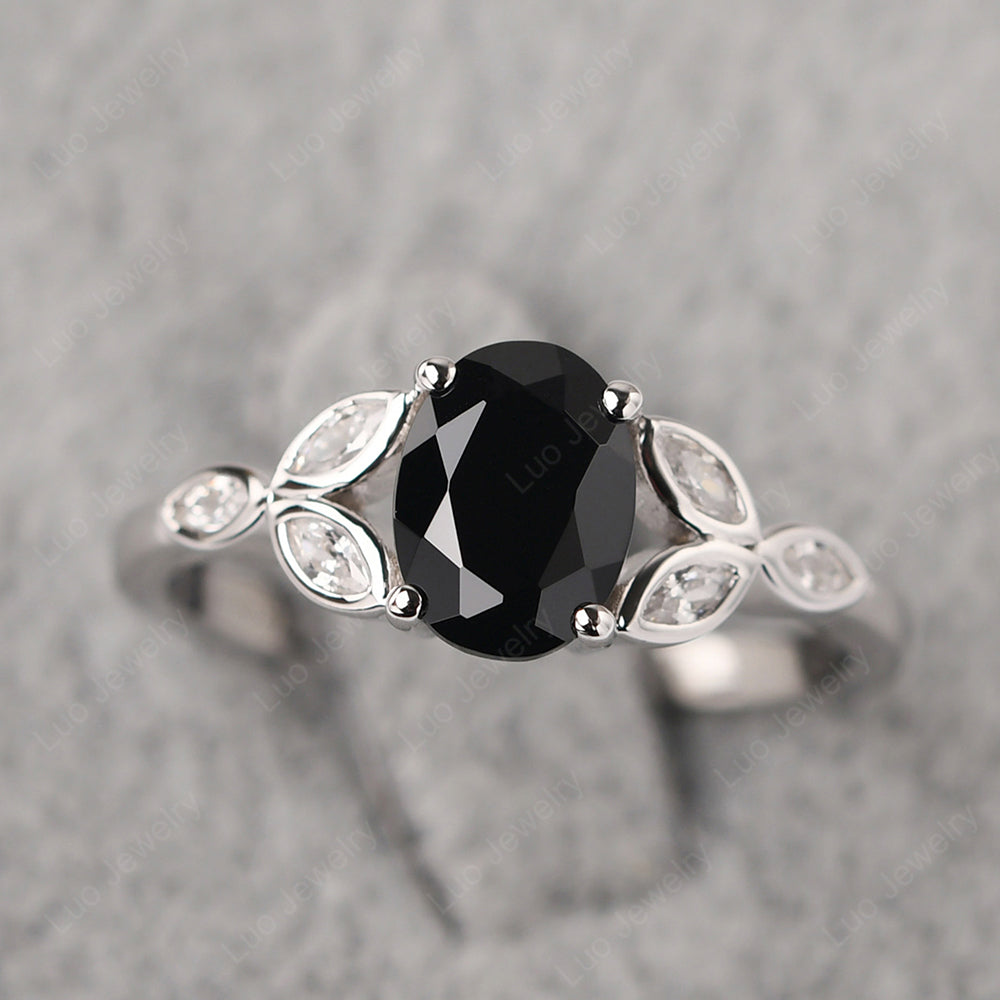 Black Stone Vintage Oval Engagement Rings Silver - LUO Jewelry