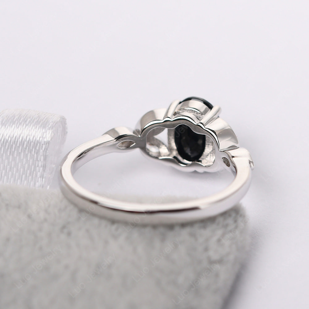 Black Stone Vintage Oval Engagement Rings Silver - LUO Jewelry