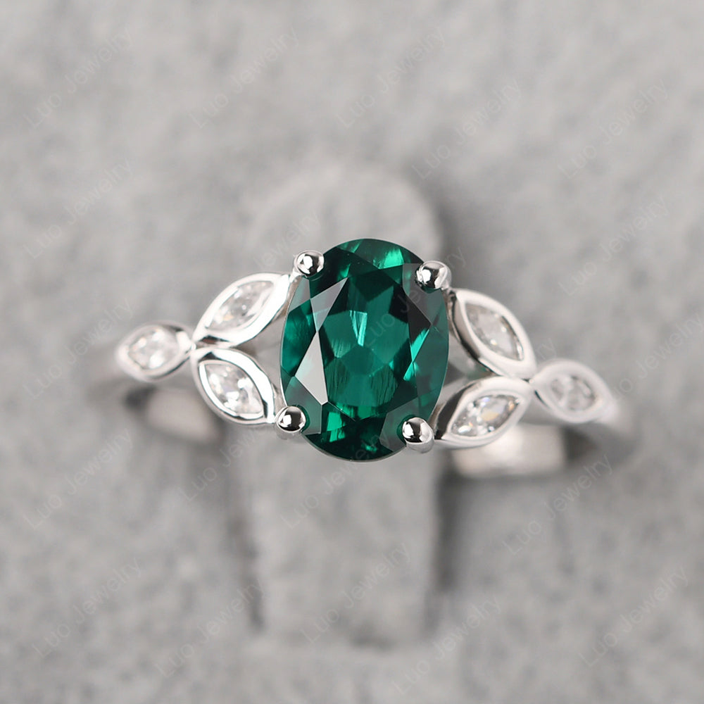 Lab Emerald Vintage Oval Engagement Rings Silver - LUO Jewelry