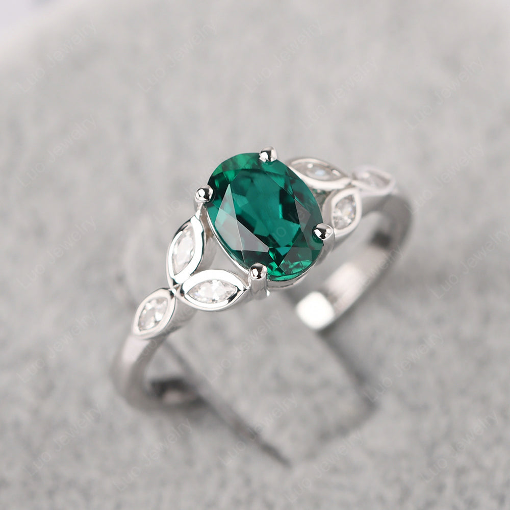 Lab Emerald Vintage Oval Engagement Rings Silver - LUO Jewelry