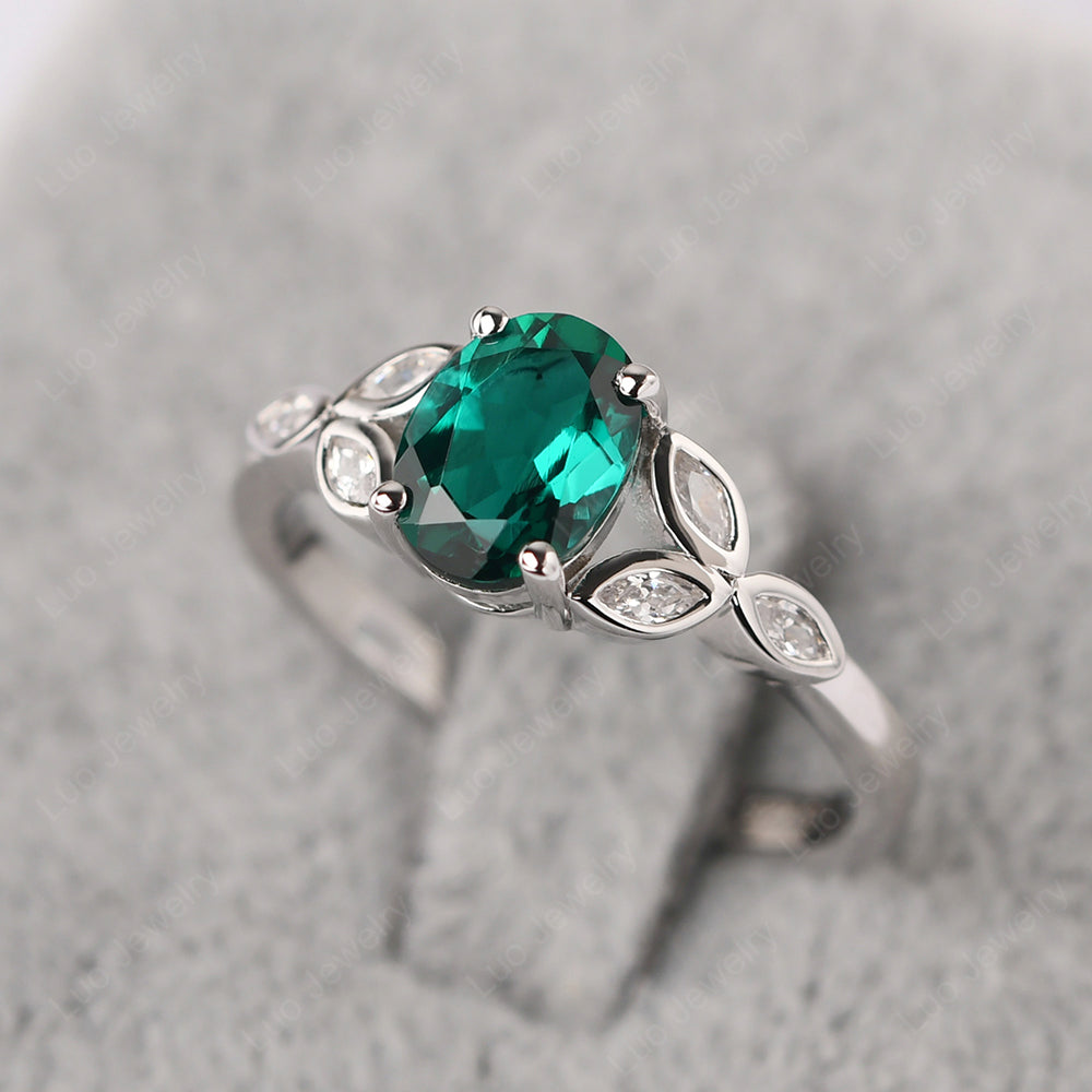 Lab Emerald Vintage Oval Engagement Rings Silver - LUO Jewelry