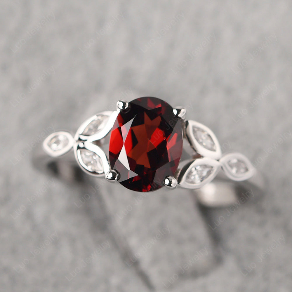 Garnet Vintage Oval Engagement Rings Silver - LUO Jewelry