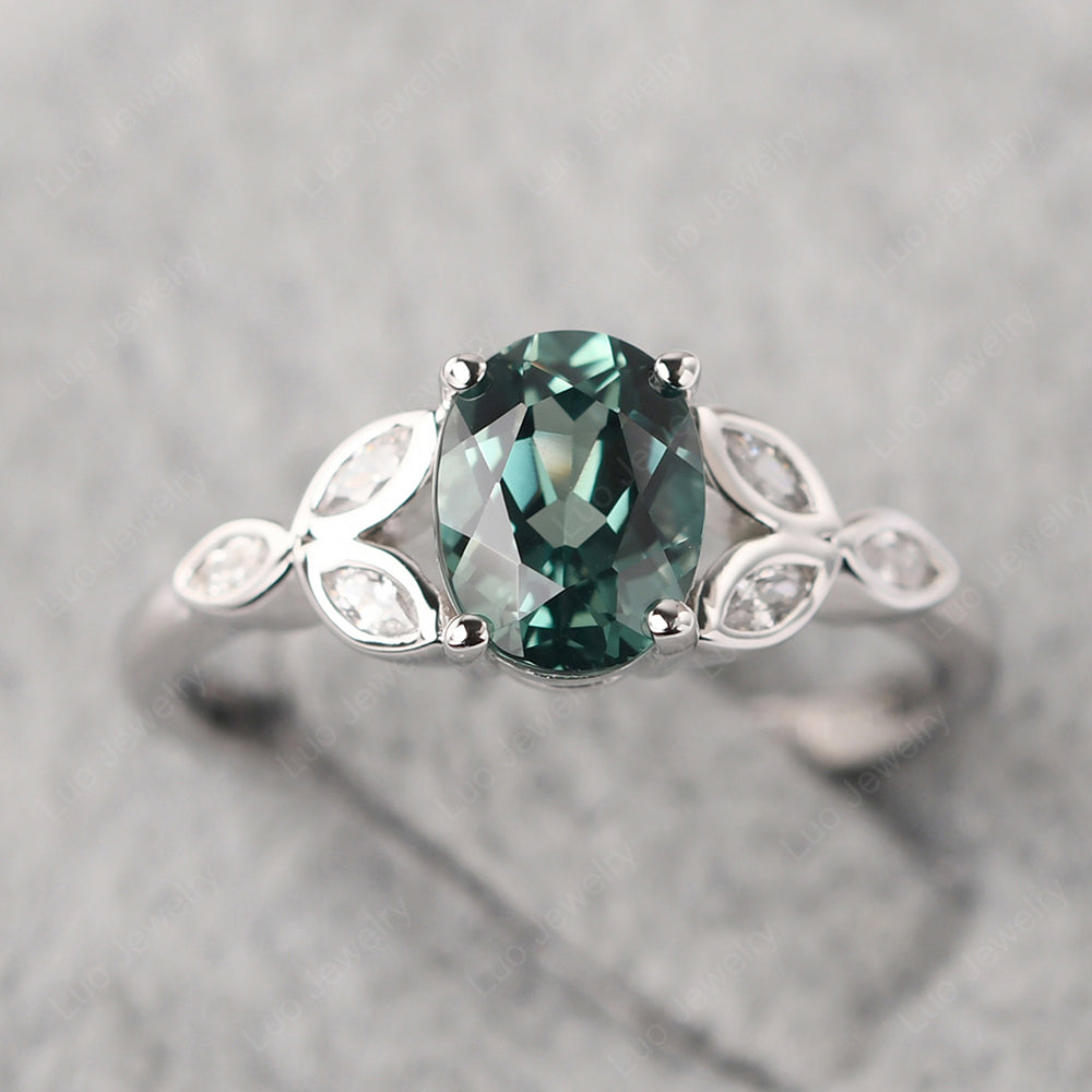 Green Sapphire Vintage Oval Engagement Rings Silver - LUO Jewelry