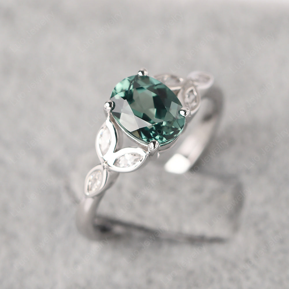 Green Sapphire Vintage Oval Engagement Rings Silver - LUO Jewelry