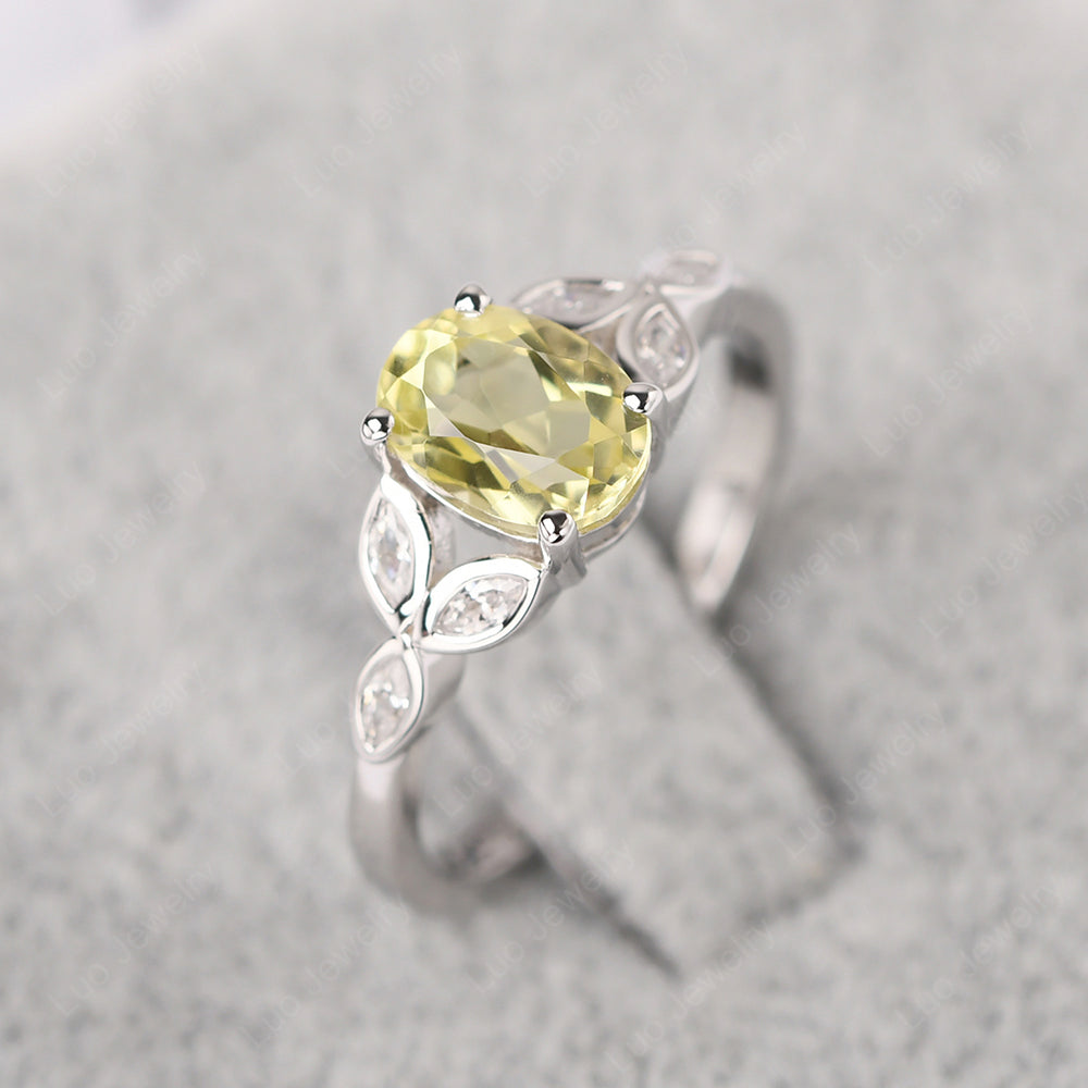 Lemon Quartz Vintage Oval Engagement Rings Silver - LUO Jewelry