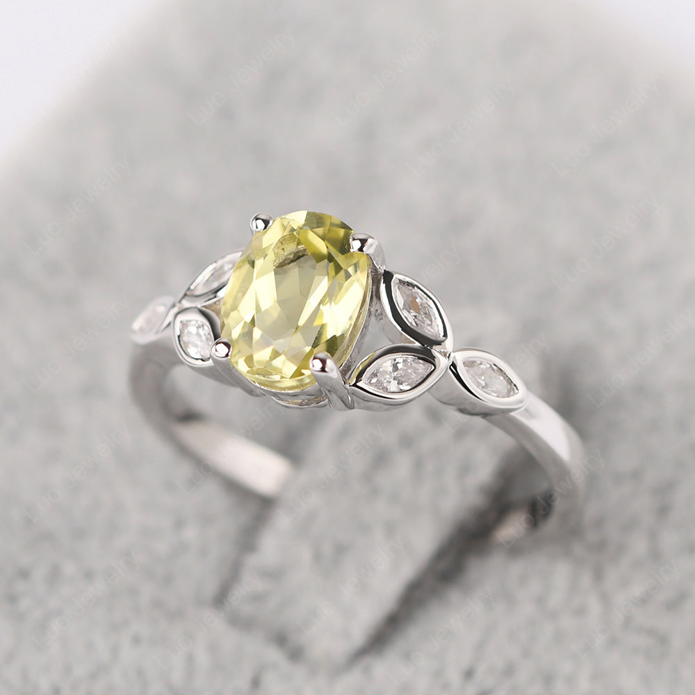 Lemon Quartz Vintage Oval Engagement Rings Silver - LUO Jewelry