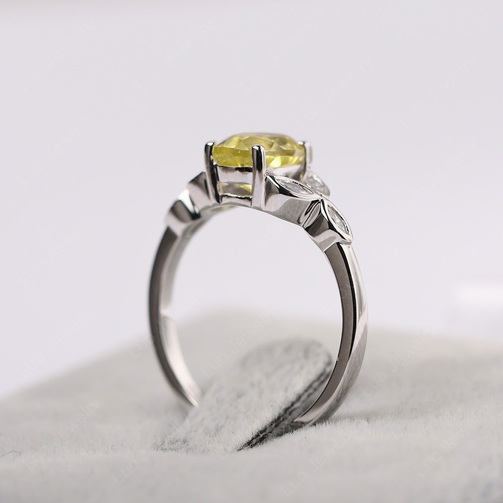 Lemon Quartz Vintage Oval Engagement Rings Silver - LUO Jewelry