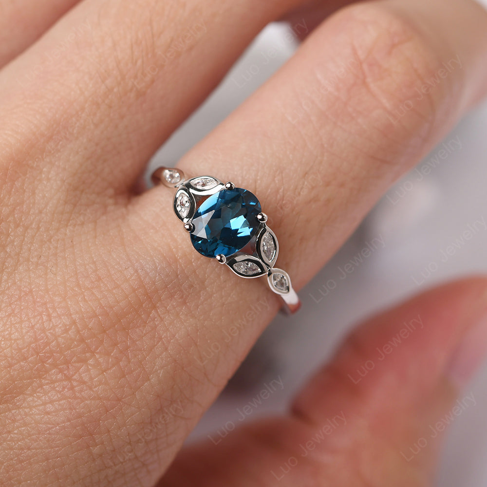 London Blue Topaz Vintage Oval Engagement Rings Silver - LUO Jewelry