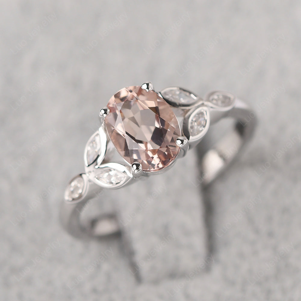 Morganite Vintage Oval Engagement Rings Silver - LUO Jewelry