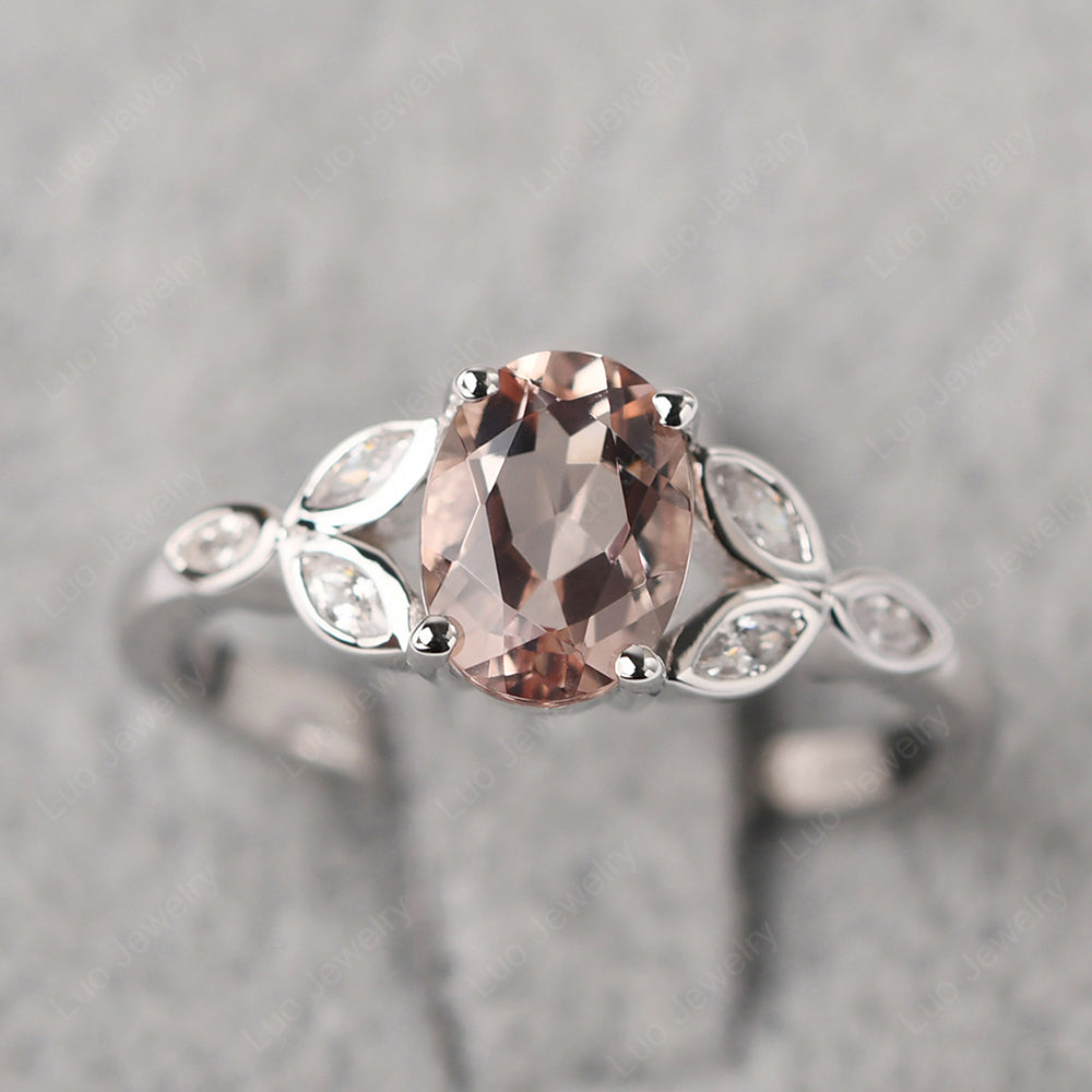 Morganite Vintage Oval Engagement Rings Silver - LUO Jewelry