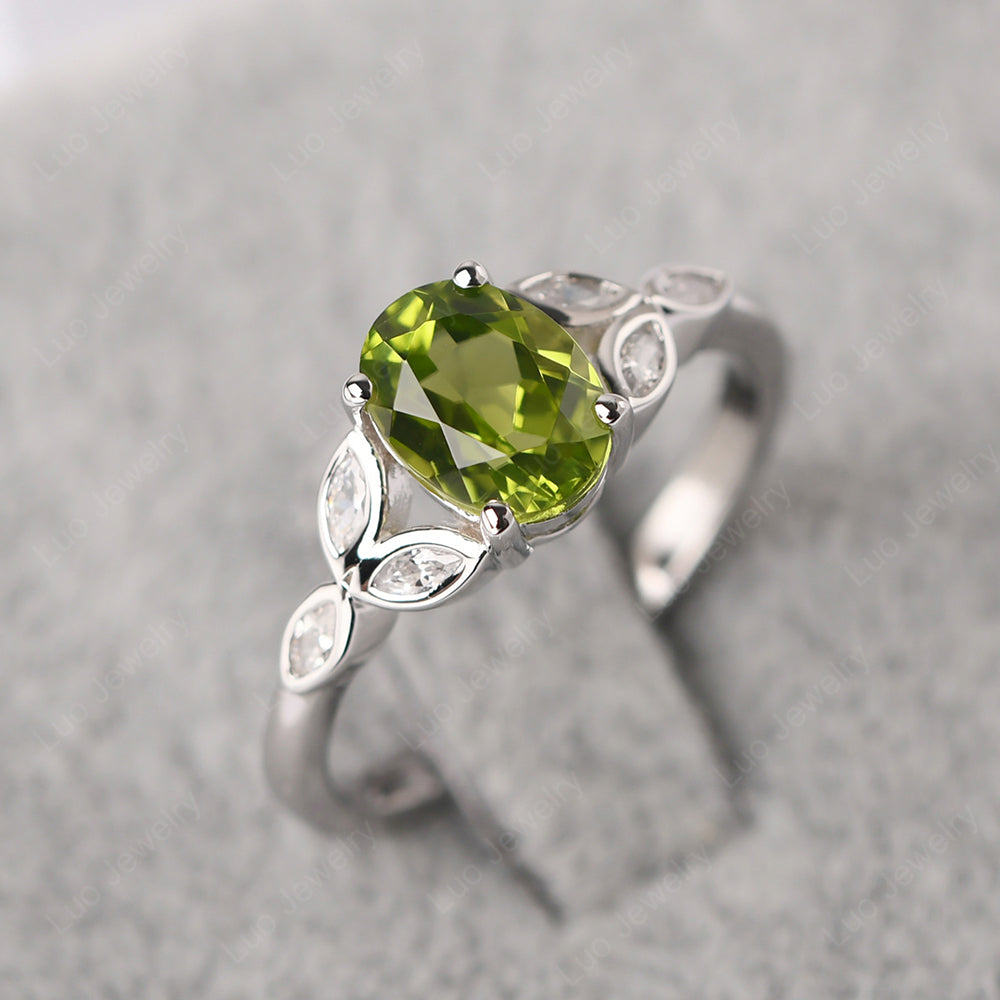 Peridot Vintage Oval Engagement Rings Silver - LUO Jewelry