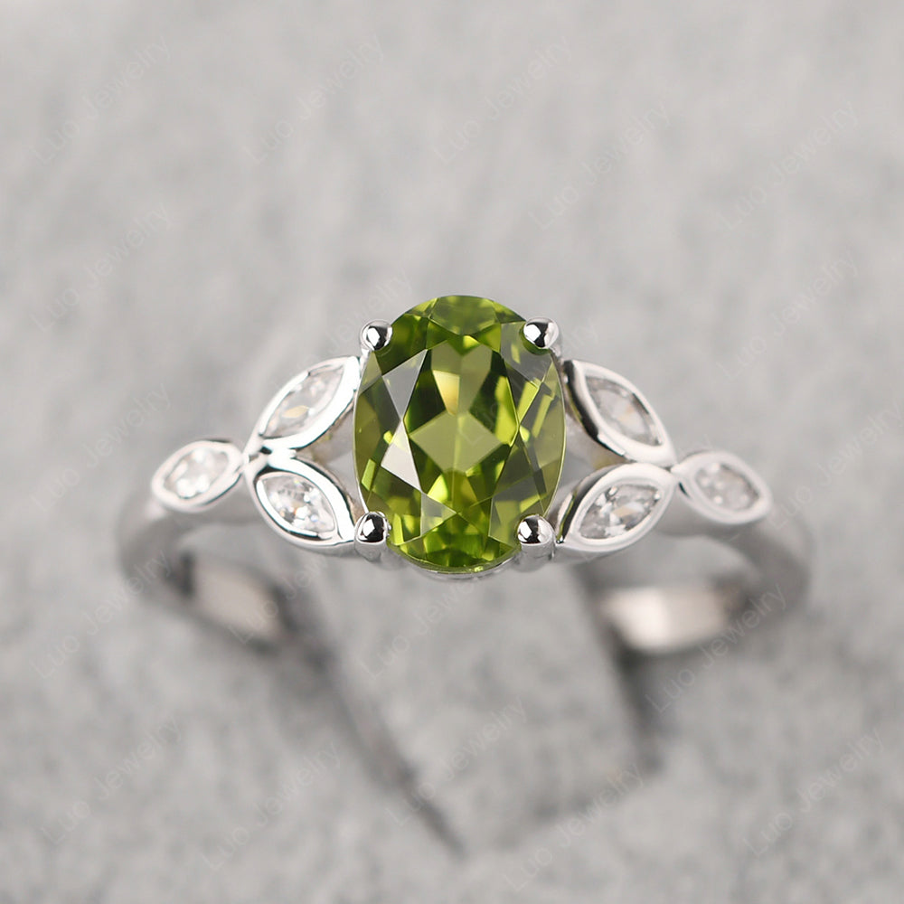 Peridot Vintage Oval Engagement Rings Silver - LUO Jewelry