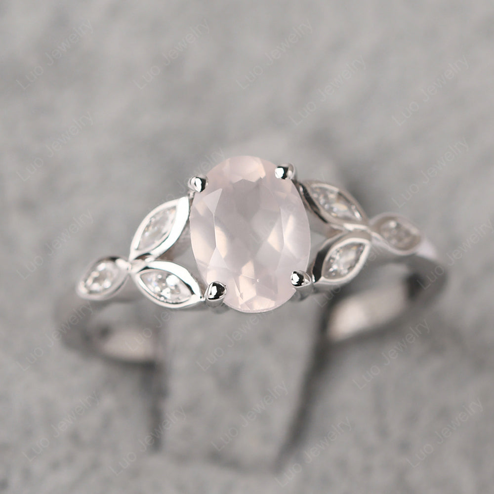 Rose Quartz Vintage Oval Engagement Rings Silver - LUO Jewelry