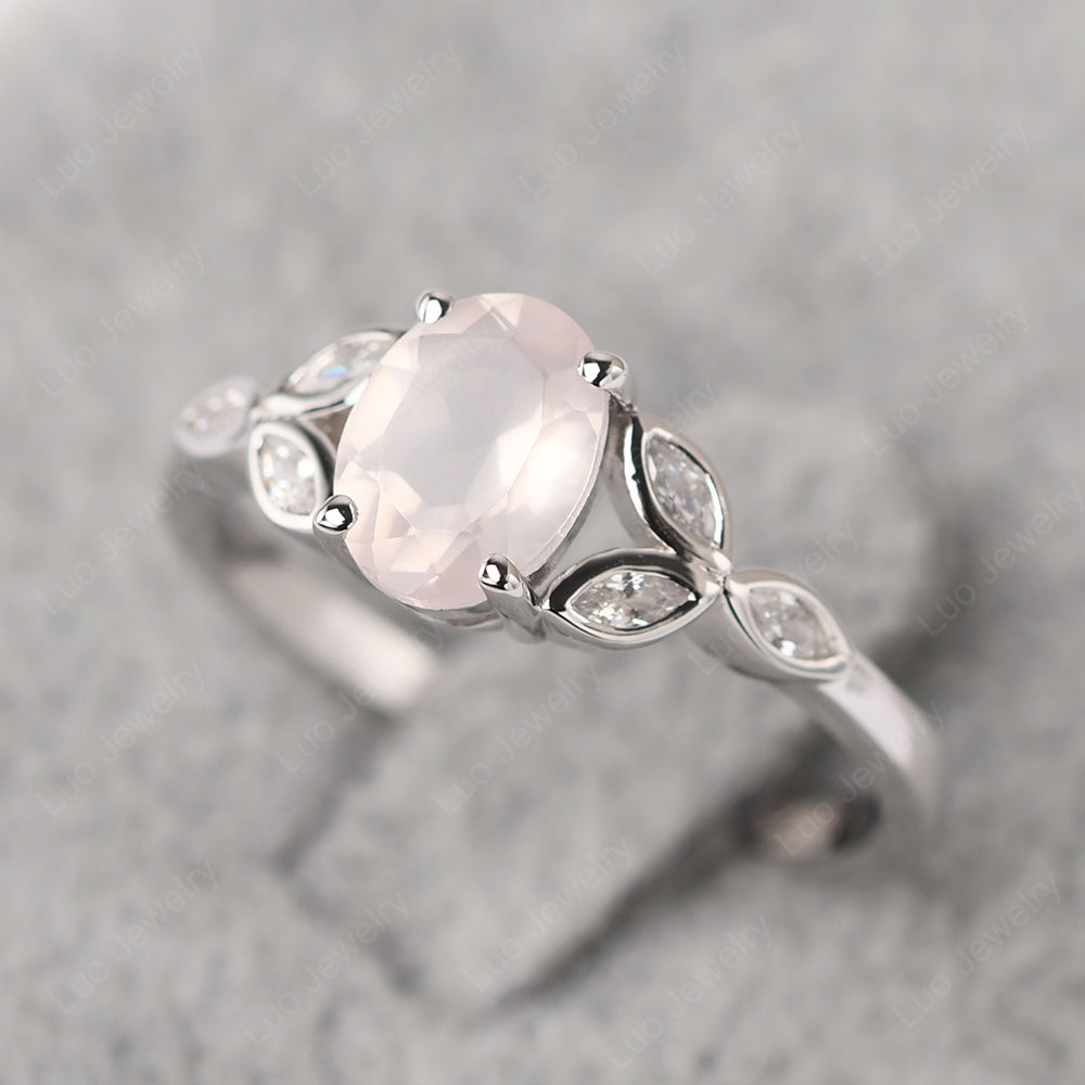 Rose Quartz Vintage Oval Engagement Rings Silver - LUO Jewelry