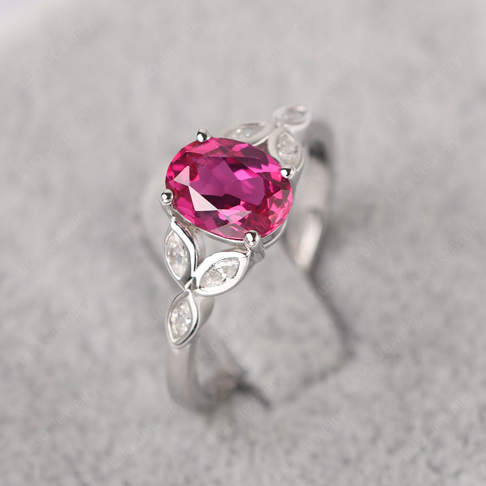 Ruby Vintage Oval Engagement Rings Silver - LUO Jewelry
