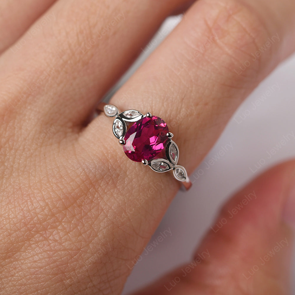 Ruby Vintage Oval Engagement Rings Silver - LUO Jewelry