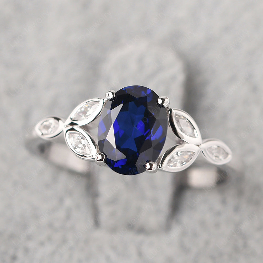 Lab Sapphire Vintage Oval Engagement Rings Silver - LUO Jewelry