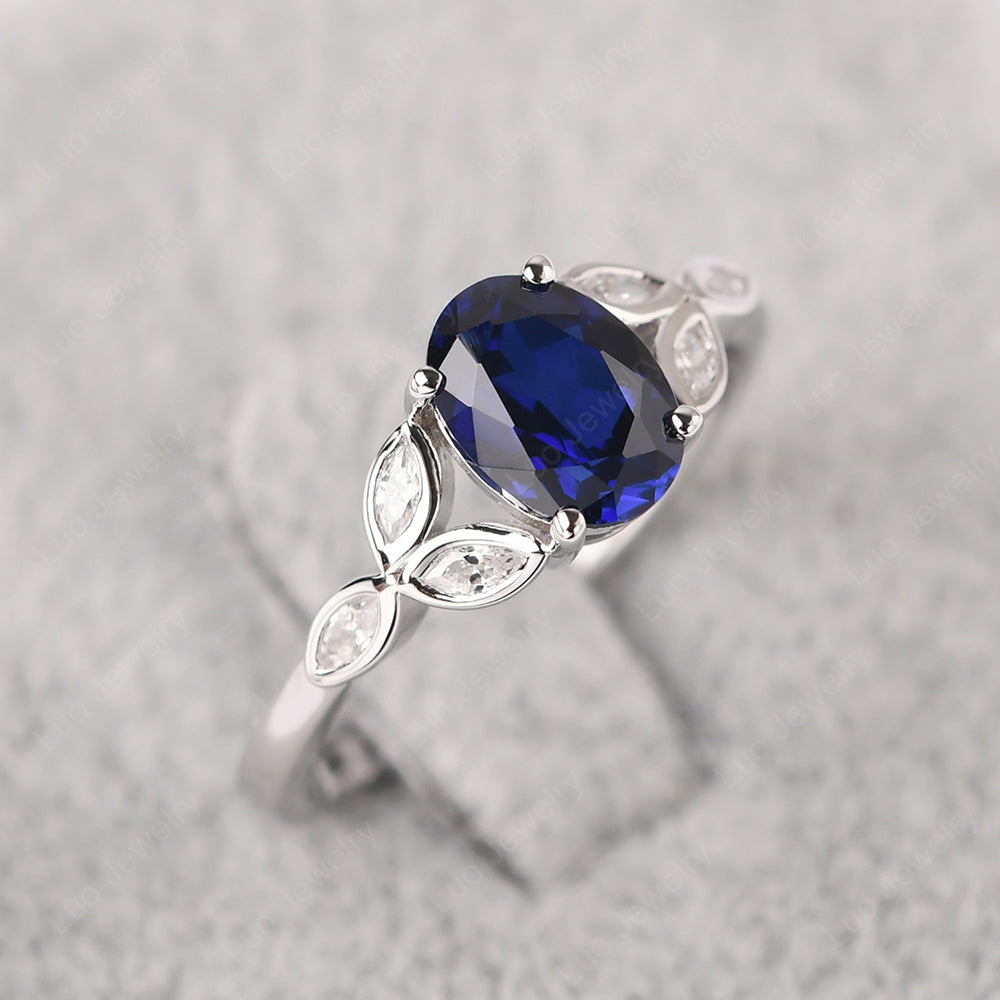 Lab Sapphire Vintage Oval Engagement Rings Silver - LUO Jewelry