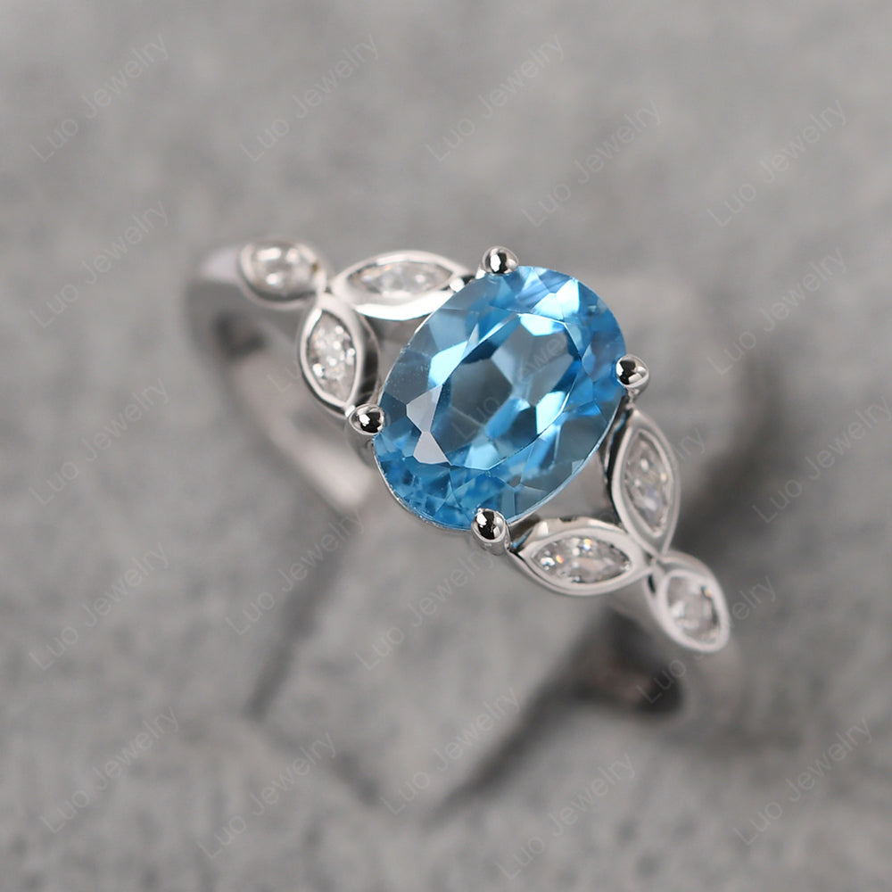 Swiss Blue Topaz Vintage Oval Engagement Rings Silver - LUO Jewelry