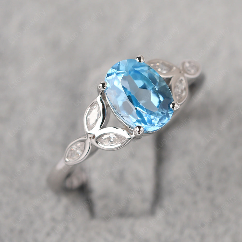 Swiss Blue Topaz Vintage Oval Engagement Rings Silver - LUO Jewelry