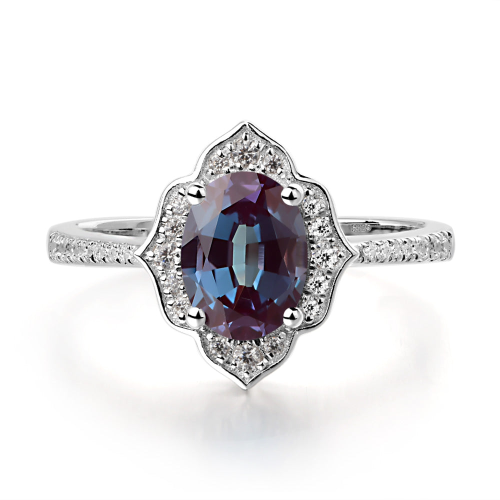 Alexandrite Vintage Oval Halo Engagement Rings - LUO Jewelry
