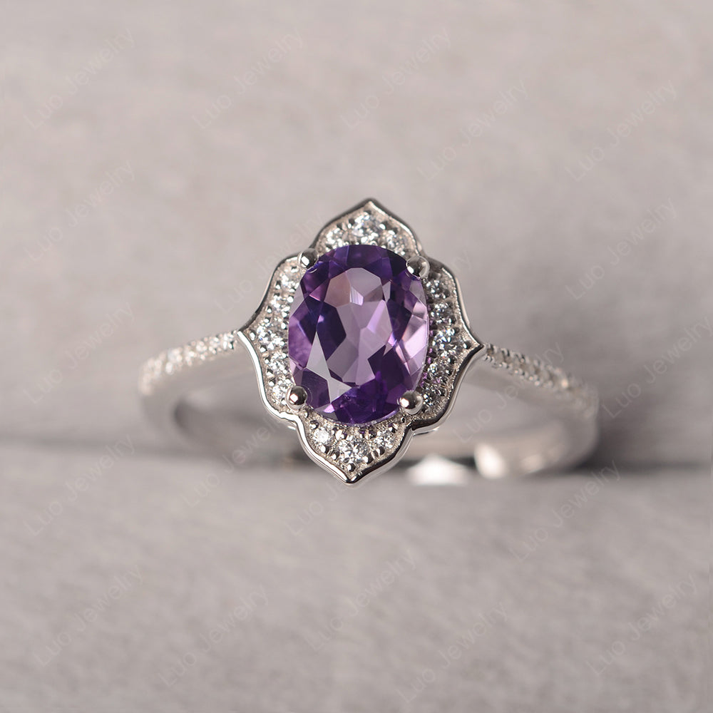 Amethyst Vintage Oval Halo Engagement Rings - LUO Jewelry